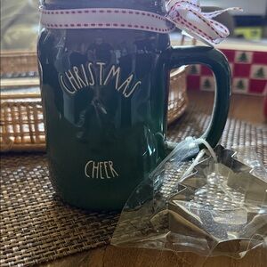 Rae Dunn Green Christmas Cheer Mug with Cookie Cutter